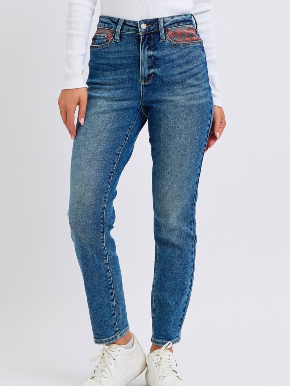 Judy Blue Slim Fit Plaid Patch Jeans